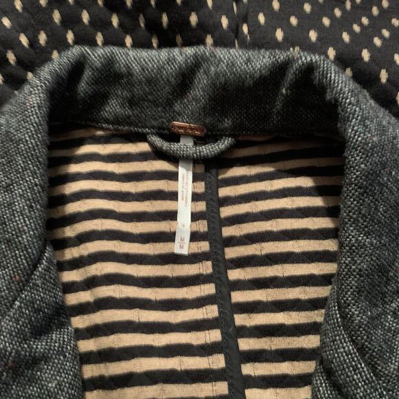 Free People women fitted black tan combo diamond tweed blazer classic jacket M - Picture 7 of 7